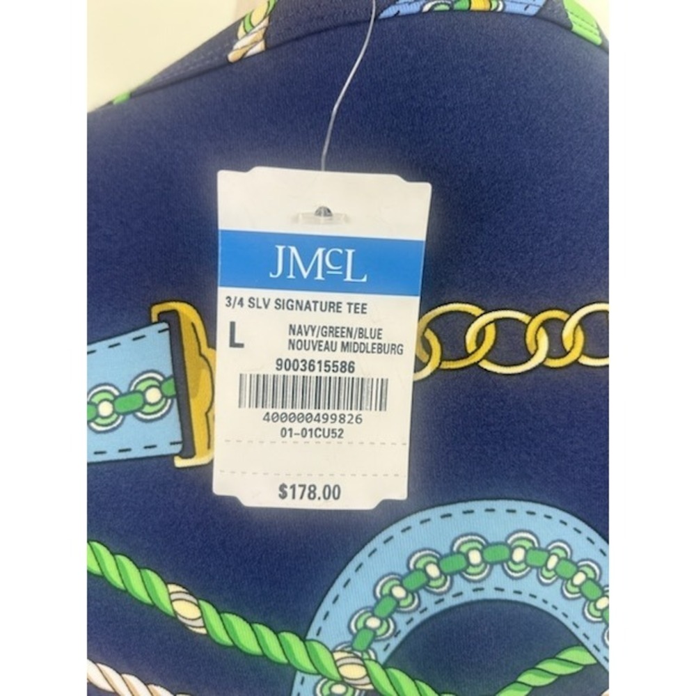 New J.McLaughlin Signature Tee 3/4 Sleeve Nautical Print Top Size Large $178 - Picture 5 of 6